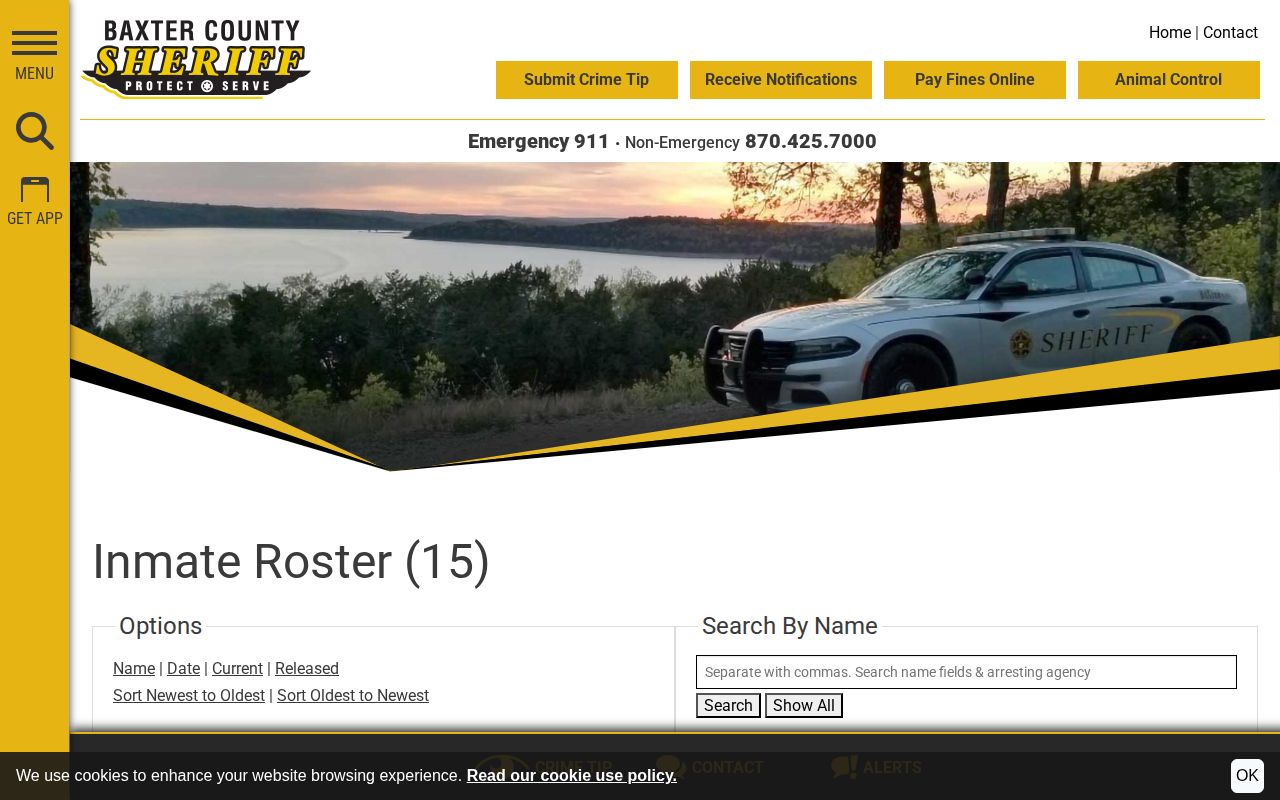 Official Baxter County recent release booking feed