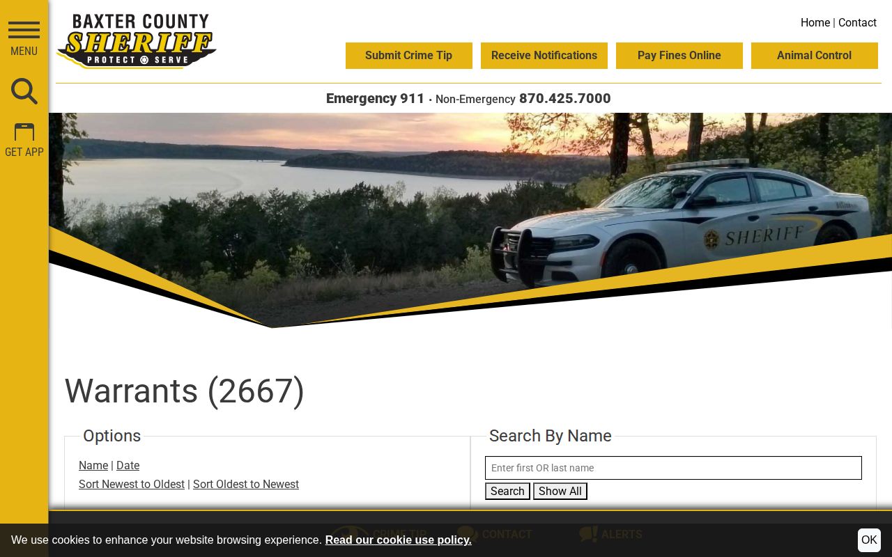 Baxter County official searchable warrant records portal